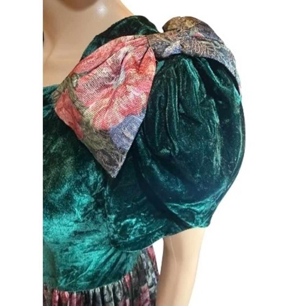VTG Jessica McClintock Velvet Metallic Floral Victorian Whimsigoth Dress Small - Picture 3 of 16